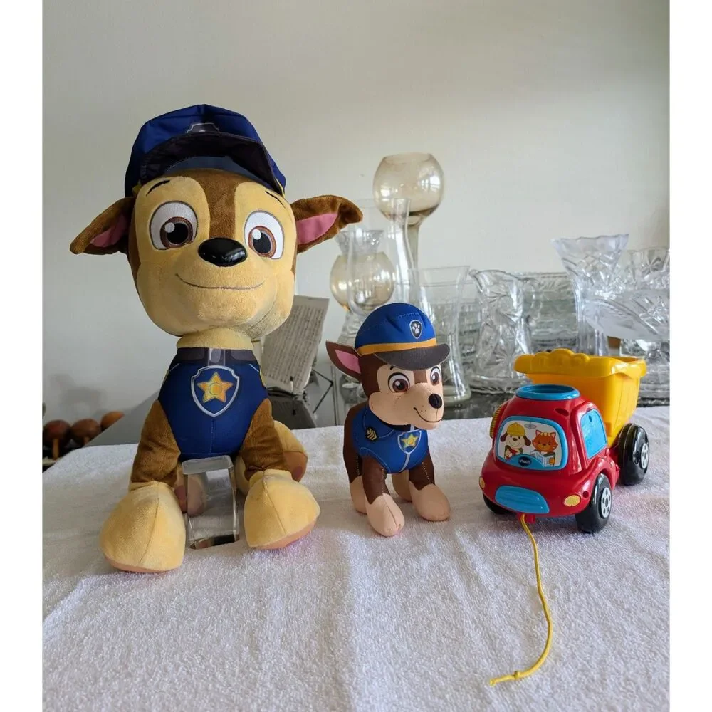 Lot of 3 Paw Patrol Chase Plush&VTech Drop & Go Dump Truck Toy Bundle